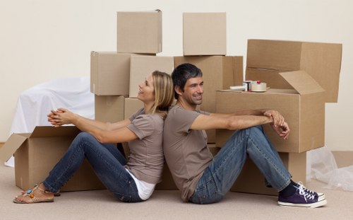 Moving van near Battersea apartments and riverside developments
